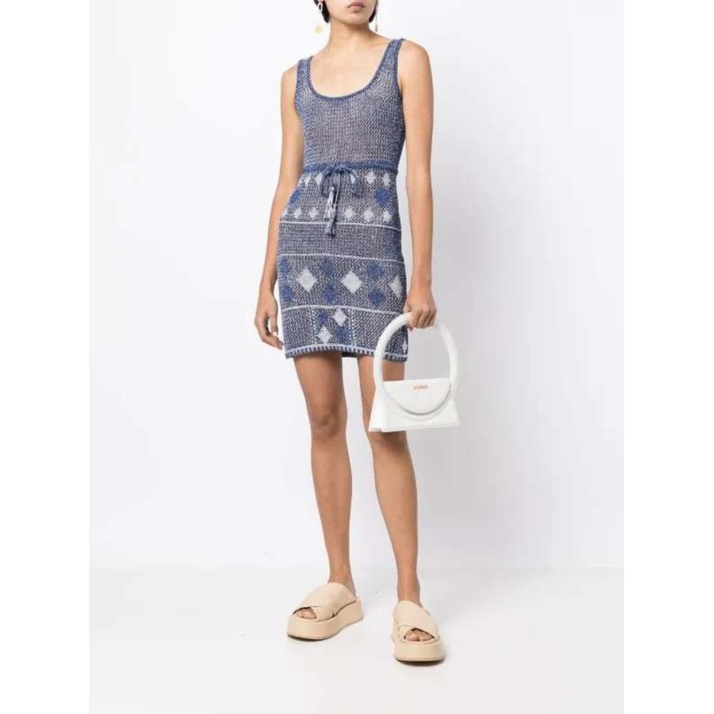 Solid & Striped Crochet Mini Dress Womens L Blue White Geometric Tassel